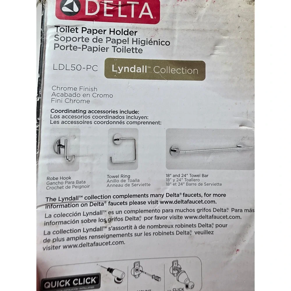 Delta Lyndall Chrome‎ Toilet Paper Holder Wall Mount LDL50-PC Quick Click New F1